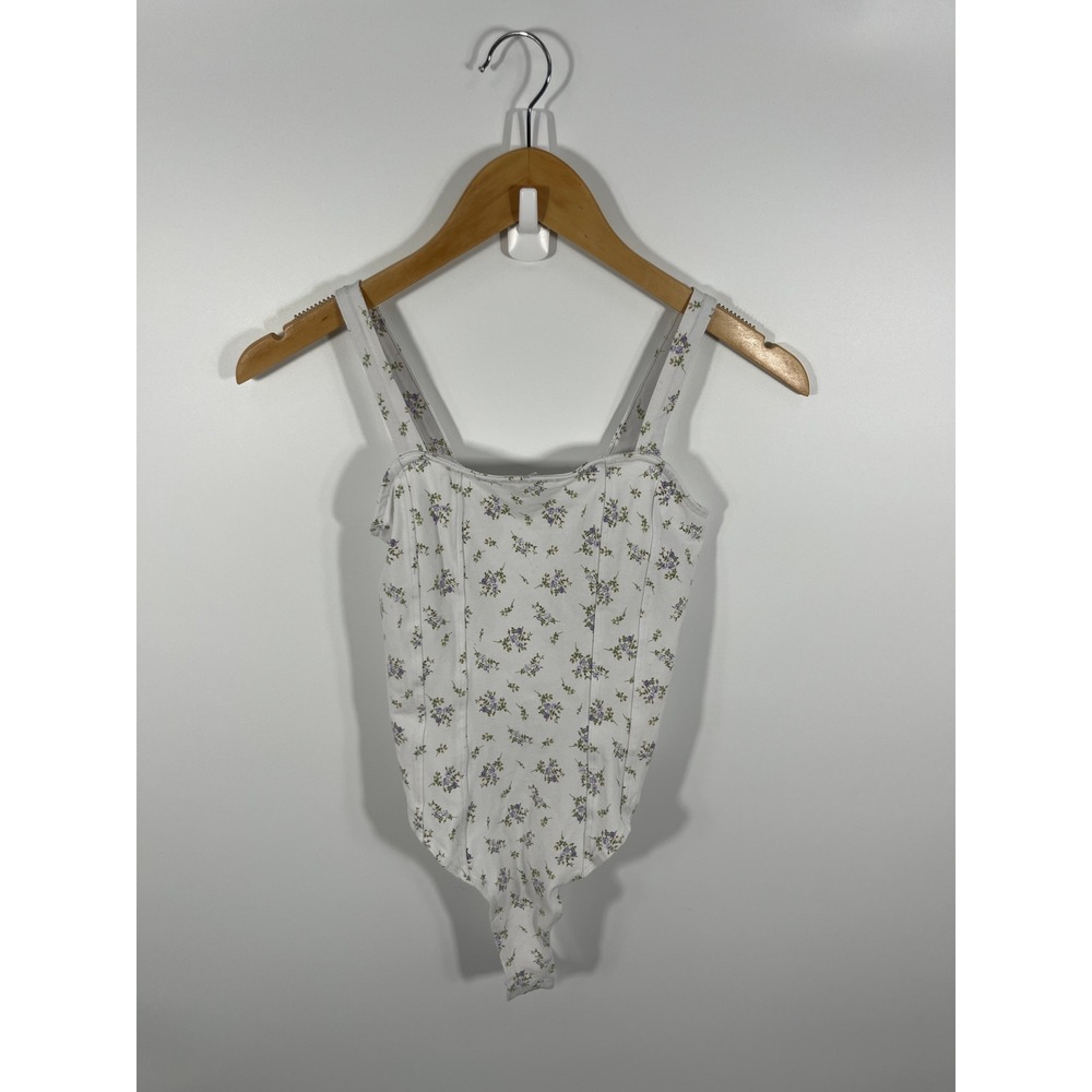 H&M Womens Bodysuit XS White Floral‎ Cottage Boho Fairy Festival Going Out